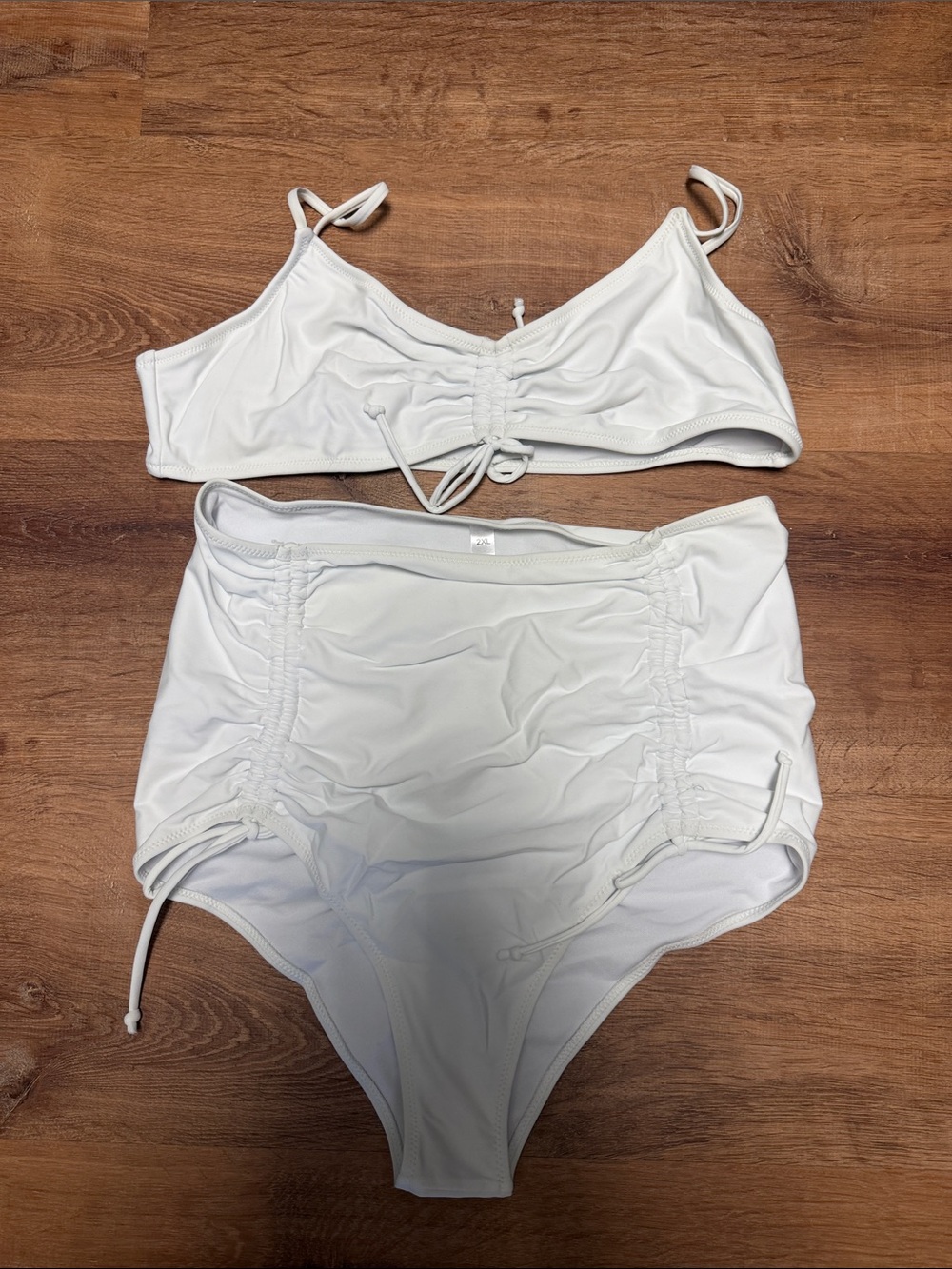 NEW White High-Waist Ruched Bikini Set - Women 2XL